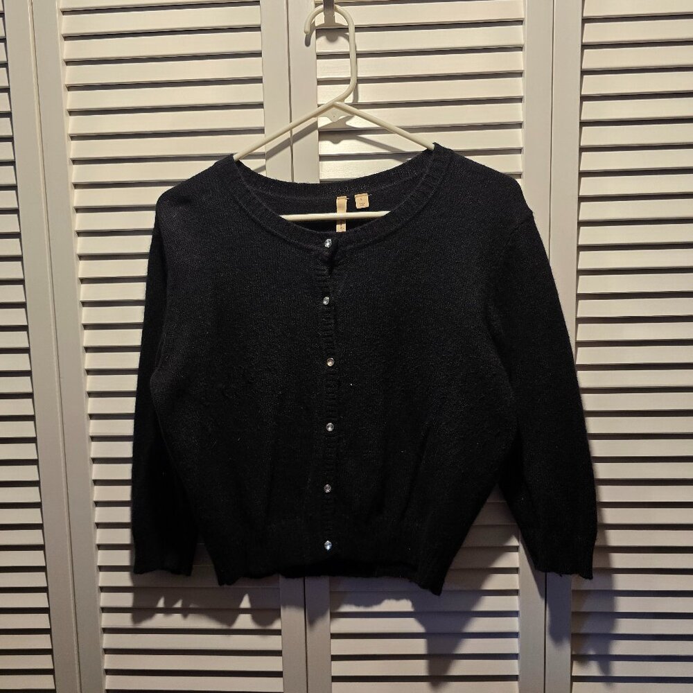 Frenchi Angora Black Jewel Button Cardigan